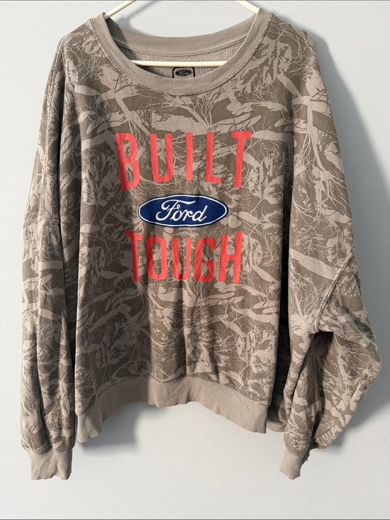 Ford Sweaters - Ford Taupe Camo Crewneck Sweatshirt with Red Text